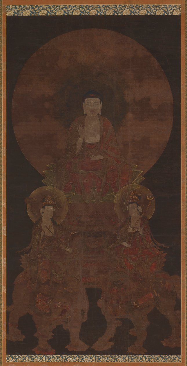 Bodhisattvas Fugen (Samantabhadra) ve Monju (Manjushri) ile tarihi Buddha Shakyamuni by Unknown artist