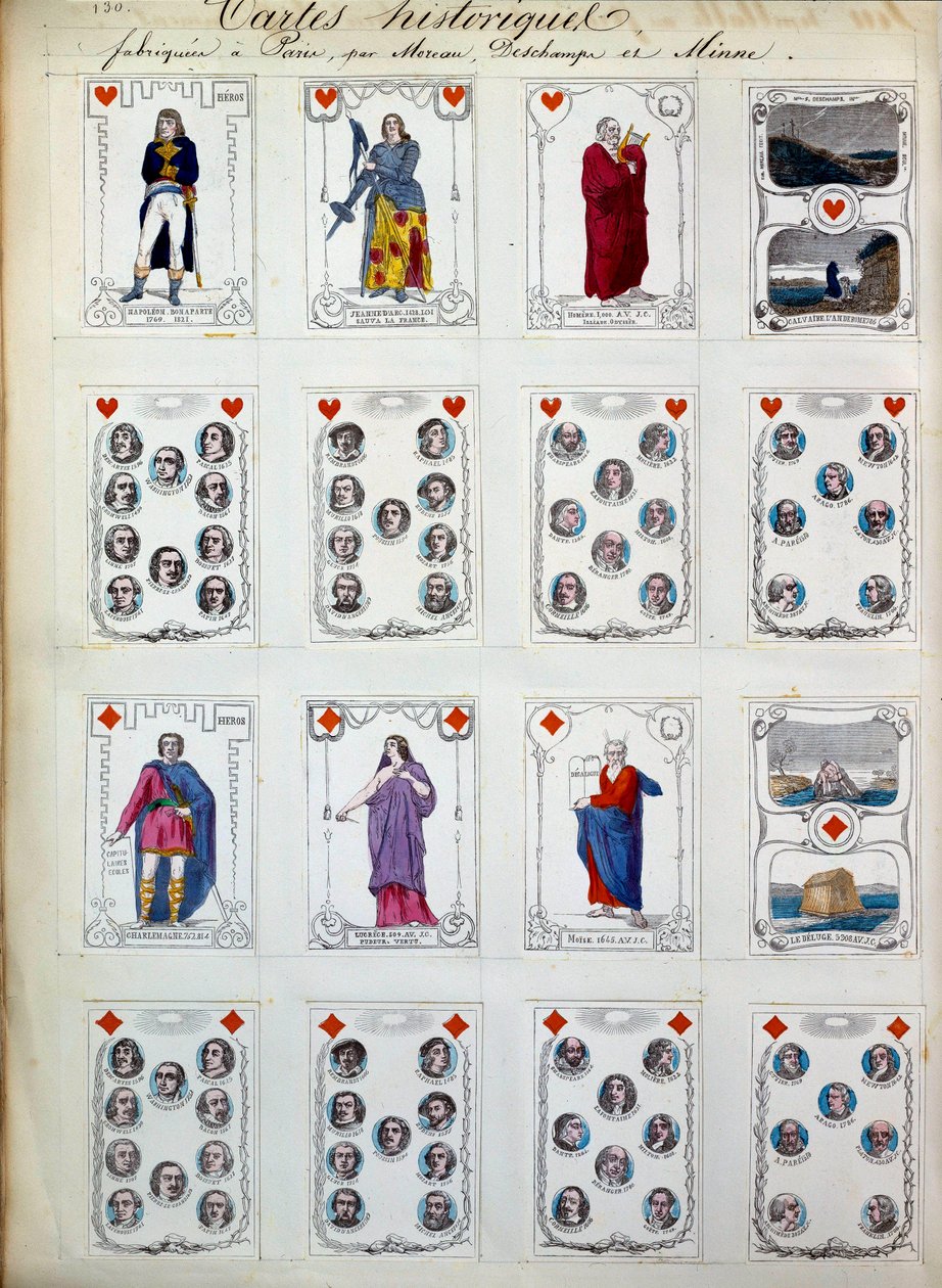 Tarihten, sanattan, edebiyattan, dinden büyük karakterleri temsil eden tarihi oyun kartları. 19. yüzyıl. Paris, B.N. by Unknown artist