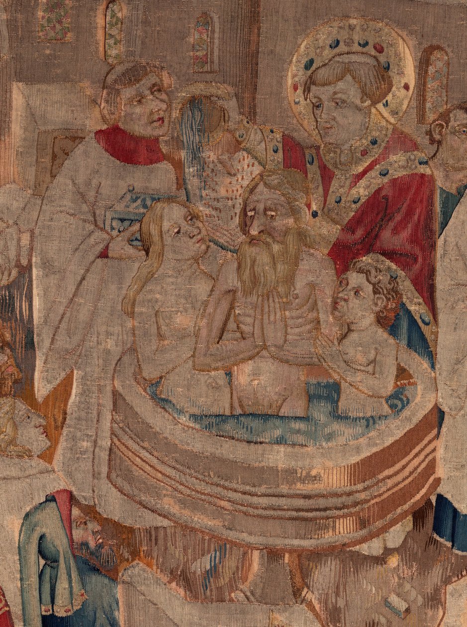 Aziz Piat ve Aziz Eleuthère'nin Tarihi, Sahne 6 Detay orta. Vaftiz sahnesi. by Unknown artist
