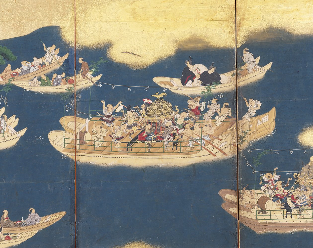 Hiyoshi-Sann mı? Festival (mürekkep, renk ve kağıt üzerinde altın varak, altı panelli ekran) by Unknown artist
