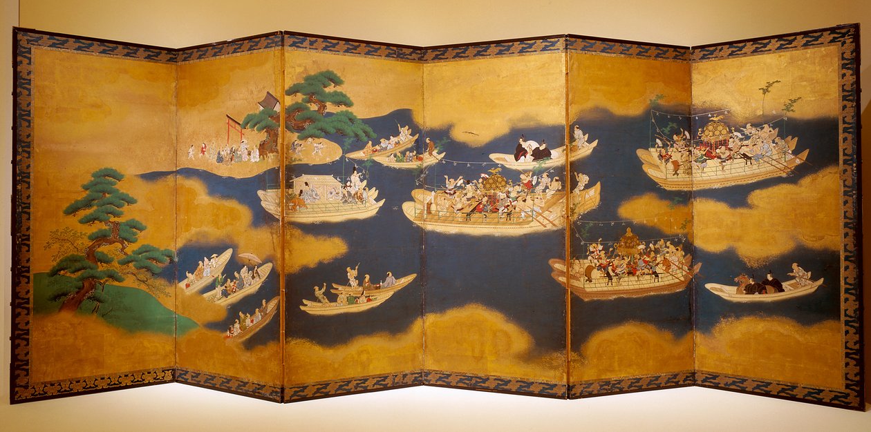 Hiyoshi-Sann mı? Festival (mürekkep, renk ve kağıt üzerinde altın varak, altı panelli ekran) by Unknown artist