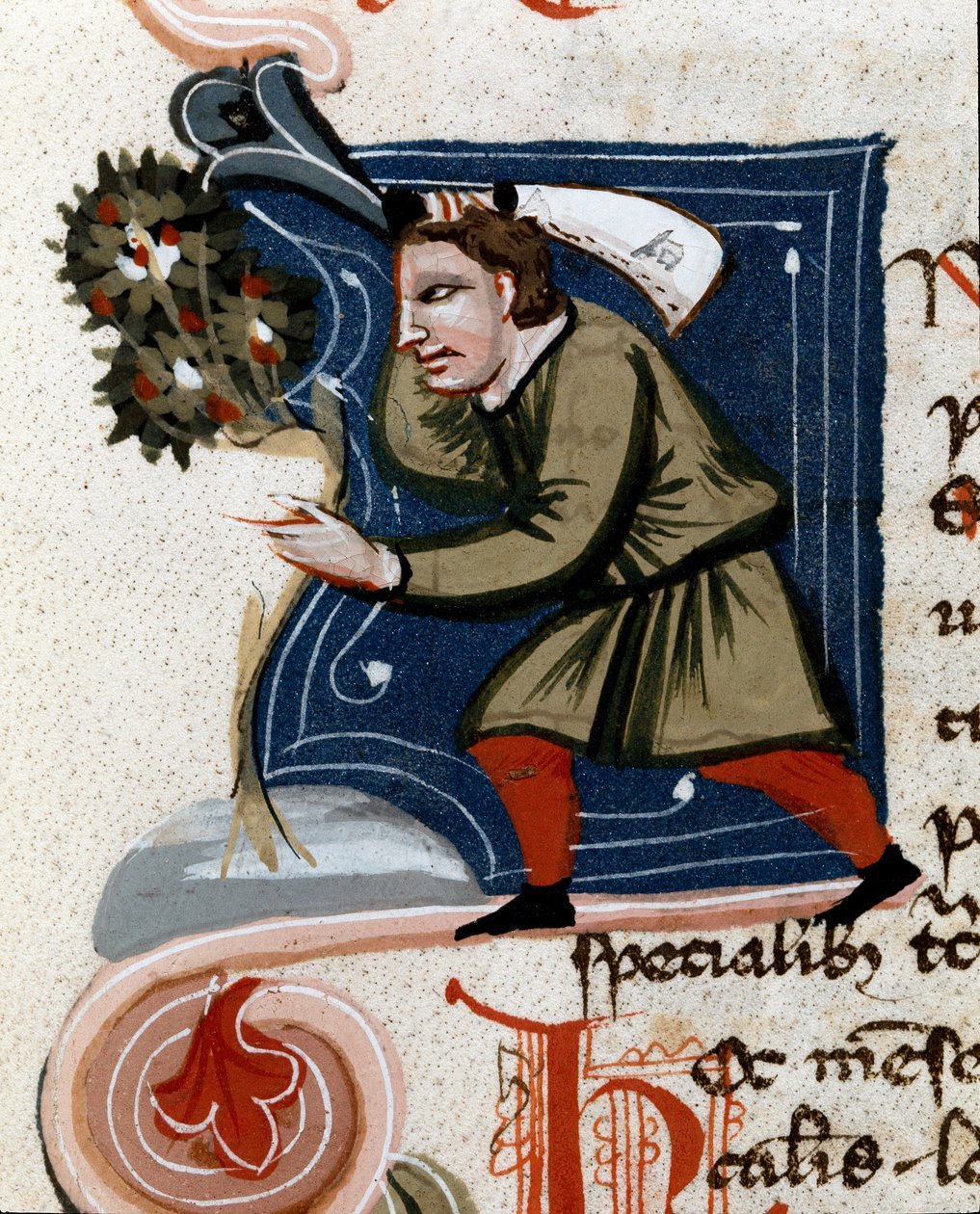 Bahçıvanlık: Ağaç dikmek. Detay. El yazması sayfası (MS.s.vi) Pietro de Crescenzi (Hilal Taşı veya Crescens Taşı) (1233-1320) tarafından yazılan “Tarımsal Tedavi” 14. yüzyıl Cesena, Biblioteca Malatestiana by Unknown artist