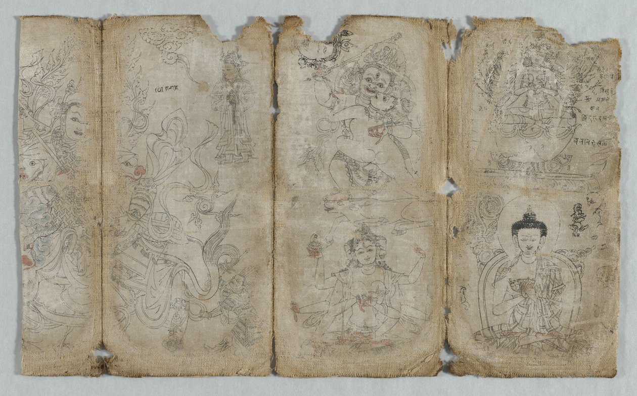 İkonografik Çizimler: Vaishravana, Yama, Ushnishavijaya, Chunda (?), Ve Buddha (rekto) by Unknown artist