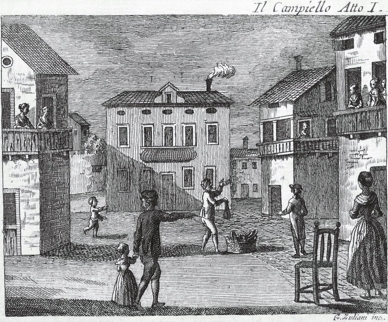Il Campiello Yasası I - Carlo Goldoni (1707-1793) - 18. yüzyılın gravürü by Unknown artist