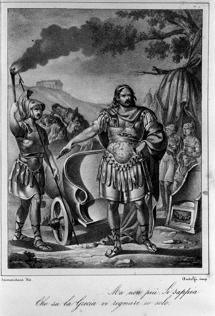 İtalyan şair ve oyun yazarı Ugo Foscolo (1778-1827) tarafından “Ajax”ın (Aiace) IV. Perdesinin 1. Sahnesi için İllüstrasyon 19. yüzyıl by Unknown artist