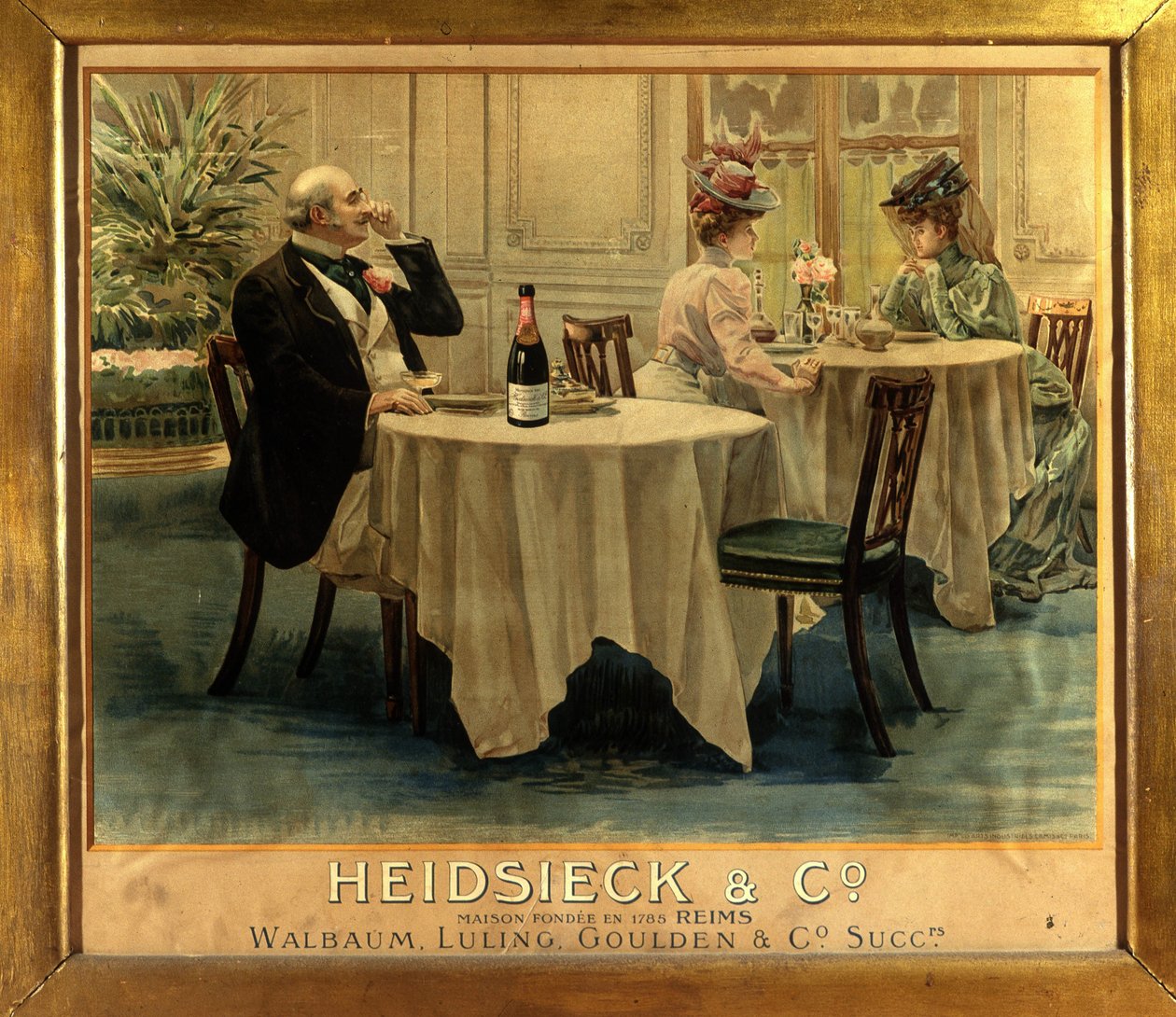 Bir restoranda - 19. yüzyılın sonlarında Champagne Heidsieck için reklam afişi by Unknown artist