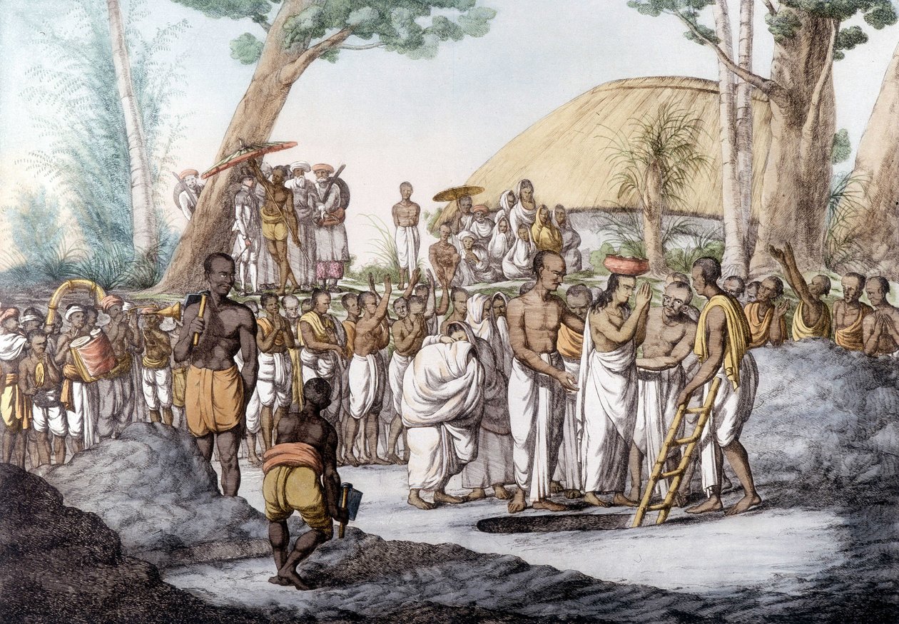 Hint Kültürü ve Medeniyeti: Kocasının mezarına diri diri gömülen dul, Hindistan by Unknown artist
