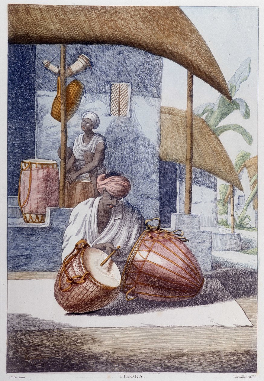 Hint kültürü, medeniyeti ve toplumu: geleneksel Hint perküsyonlu müzisyen (Tikora). 1808