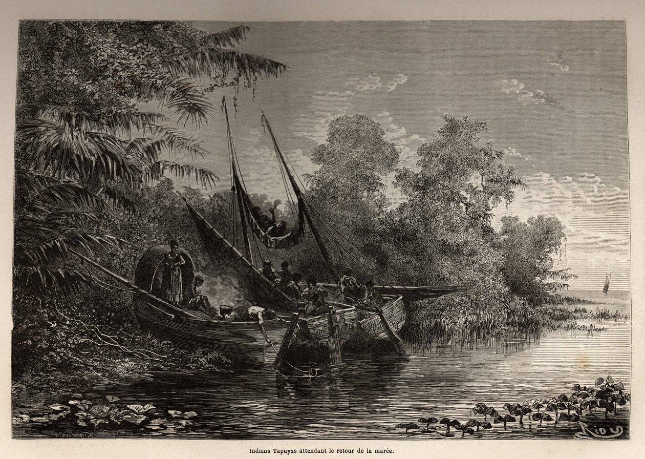 Kızılderililer Tapuyas (Brezilya) teknelerinde mahsur kalmış, kısrağın dönüşünü bekliyor by Unknown artist