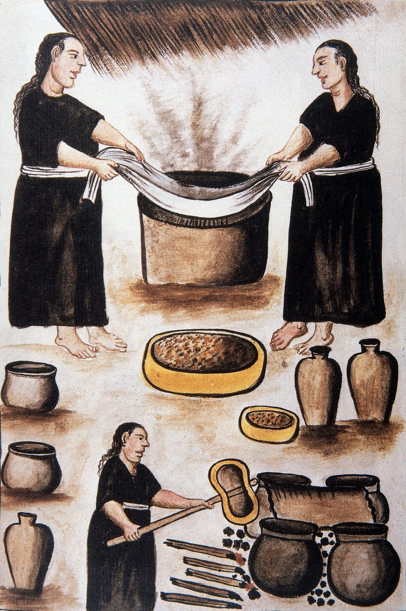 Baltazar Martinez Compañón y Bujanda, Trujillo piskoposu (1782-1785) tarafından "Trujillo del Peru" veya "Códice Martínez Compañón" kitabından et pişiren Kızılderililer by Unknown artist