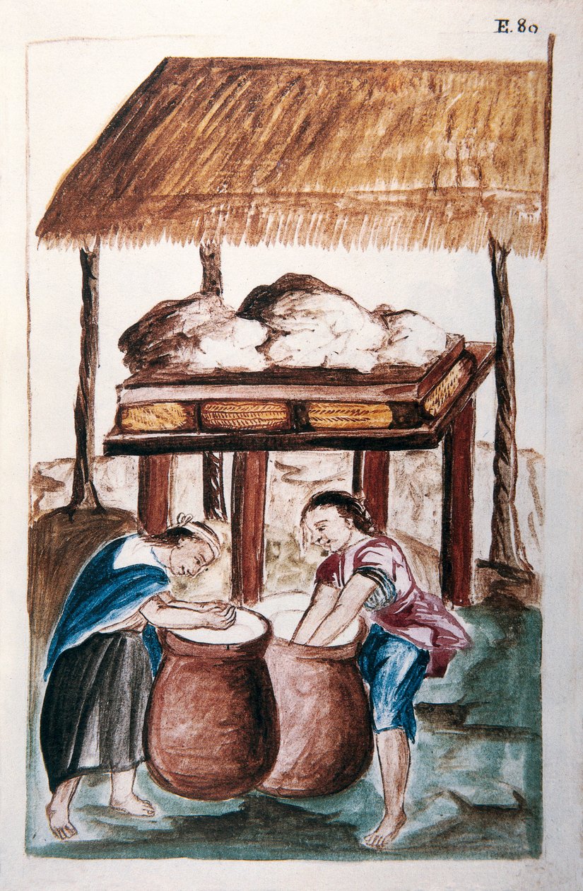 "Trujillo del Peru" veya "Códice Martínez Compañón" kitabından peynir yapan Kızılderililer, Baltazar Martinez Compañón y Bujanda, Trujillo piskoposu (1782-1785) by Unknown artist