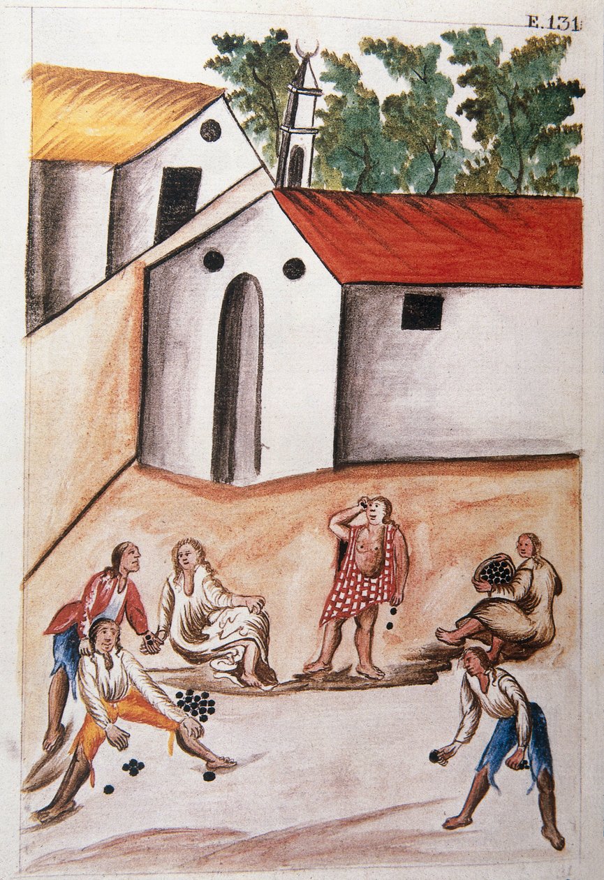 Baltazar Martinez Compañón y Bujanda, Trujillo piskoposu (1782-1785) tarafından yazılan "Trujillo del Peru" veya "Códice Martínez Compañón" kitabından choloques oyunu oynayan Kızılderililer by Unknown artist