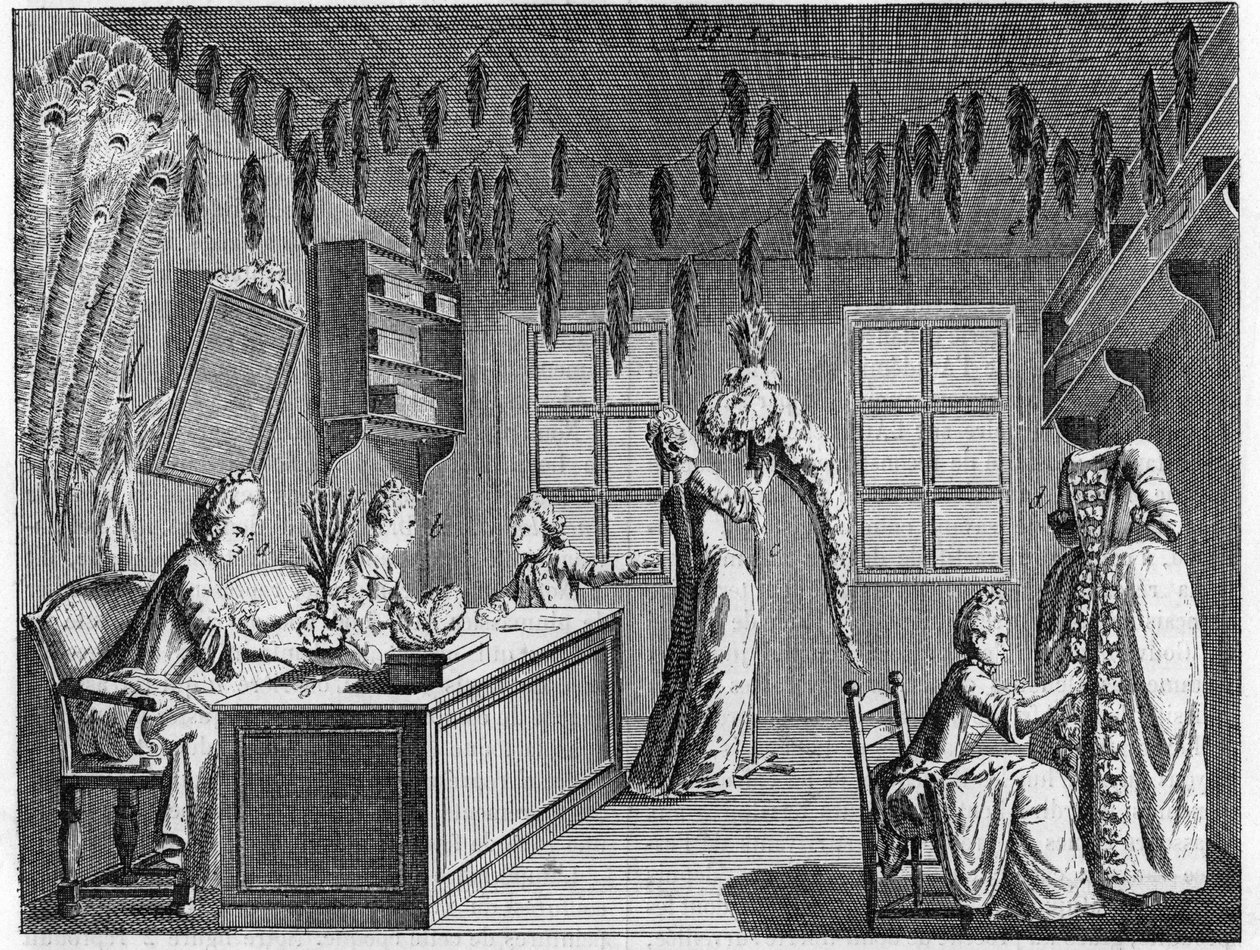 18. yüzyılda daha dolgun bir atölyenin içi. 18. yüzyıl gravürü. by Unknown artist