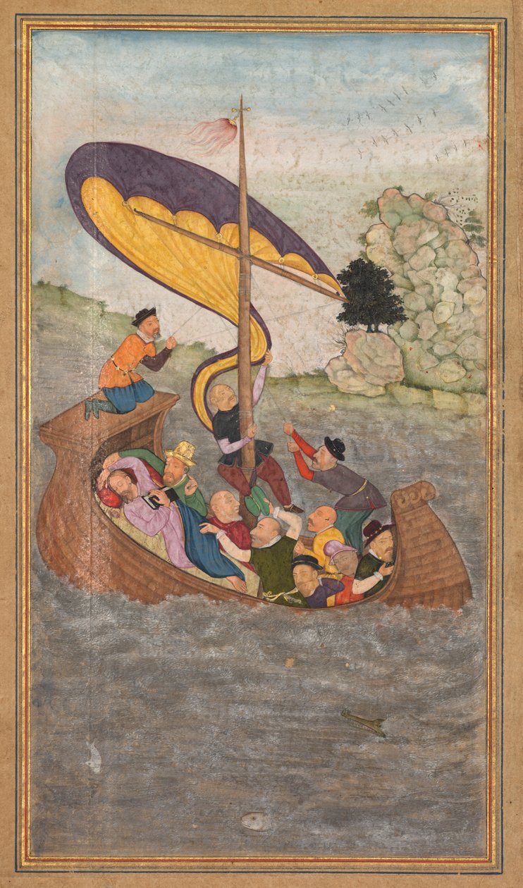 İsa, Celile Denizi'ndeki bir fırtına sırasında, Peder Jerome Xavier'in Kutsallık Aynasından (Mir'at al-quds) uyanıyor. by Unknown artist
