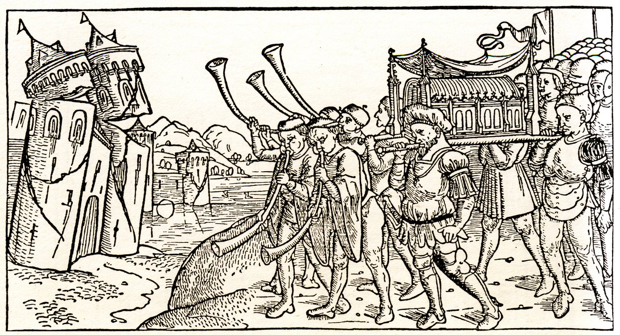 Yahudiler Ahit Sandığını Eriha'nın yıkılan duvarlarının önünde taşıyor by Unknown artist