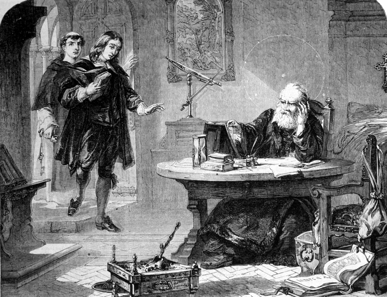 İngiliz şair ve deneme yazarı John Milton (1608 - 1674), Floransa Engizisyonu hücresinde Galileo Galilei