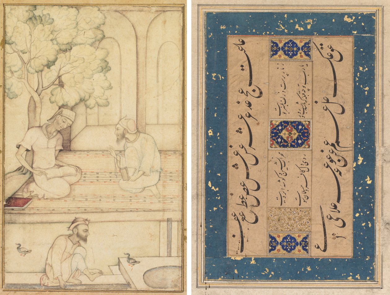 Bir Terasta Kabir ve İki Mürit (rekto); Kaligrafi (ters) by Unknown artist