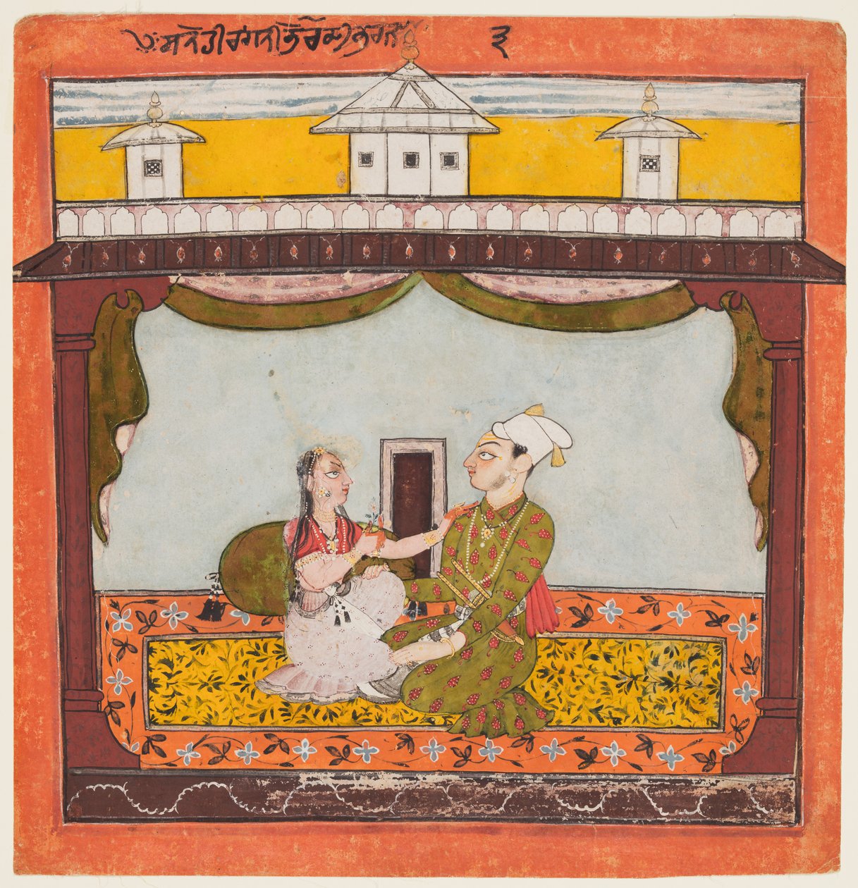 Zenana'da Kral ve Kraliçe: Sandehi Ragini, Bhairava'nın Karısı, “İkinci Basohli Ragamala”dan by Unknown artist