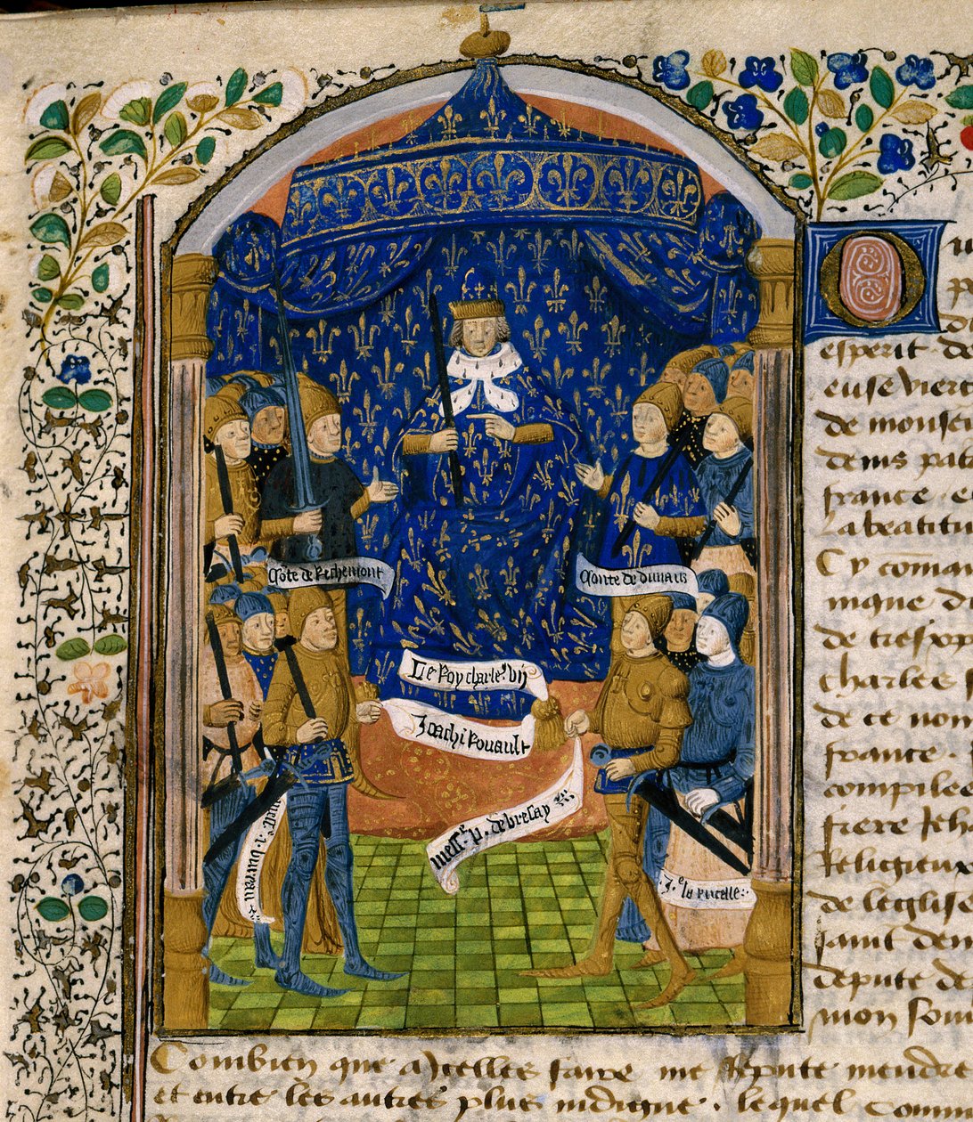 Fransa Kralı VII. Charles (1403-1461) ve sarayı. Sağda: Jean d
