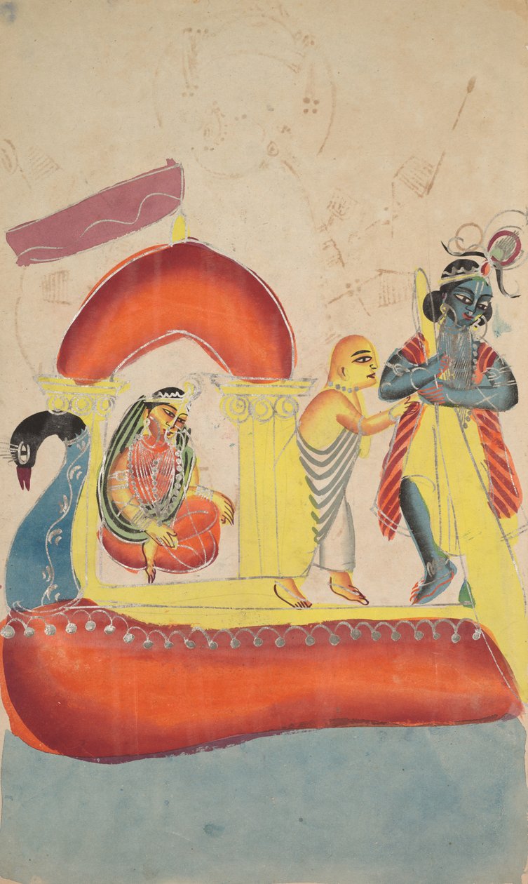 Yamuna Nehri Karşısında Krishna Feribot Radha (rekto) by Unknown artist