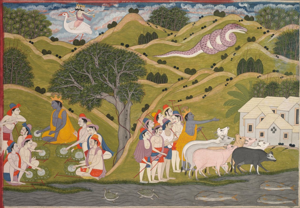 Krishna, Bhagavata Purana'dan Çobanlarla Braj'a Dönüyor by Unknown artist
