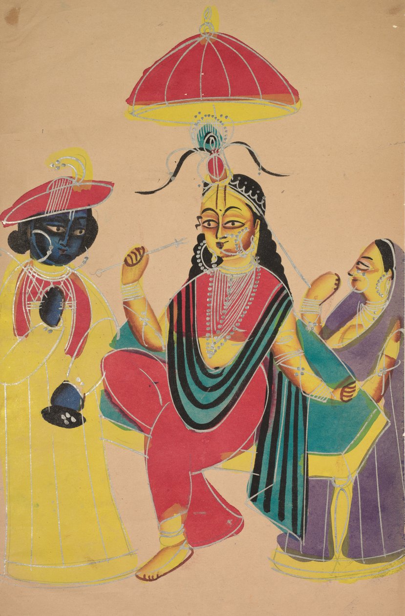 Bir Sandalyede Oturan Radha'nın Yanında Duran Krishna by Unknown artist