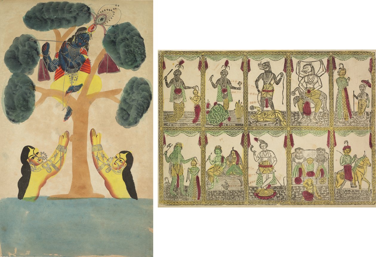 Krishna Kovboy Kızların Giysilerini Çalıyor (Gopis) (rekto); Das Avataras, Vishnu'nun On Enkarnasyonu (verso) by Unknown artist