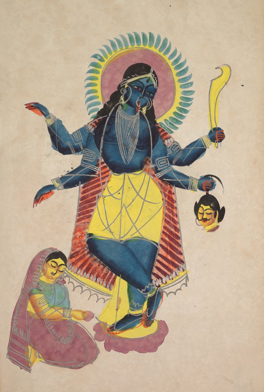 Radha tarafından Tapılan Kali olarak Krishna (rekto) by Unknown artist
