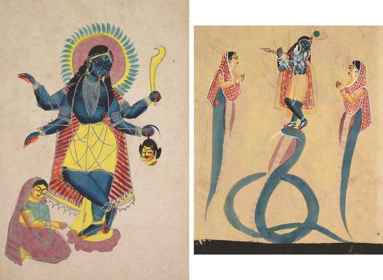 Radha'nın Taptığı Kali rolünde Krishna (rekto); Krishna Yılan Kaliya'yı Bastırıyor (verso) by Unknown artist