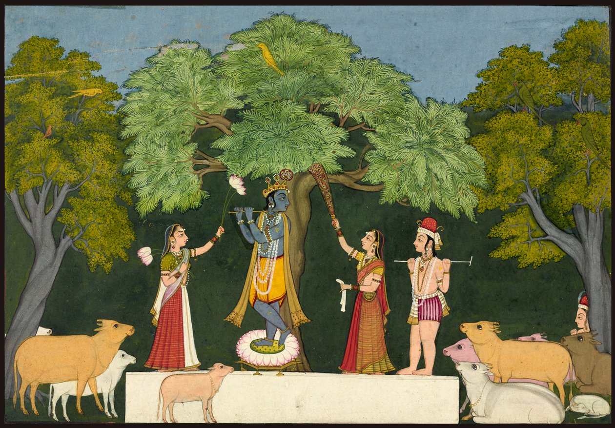 Krishna arkadaşlarını eğlendirir by Unknown artist