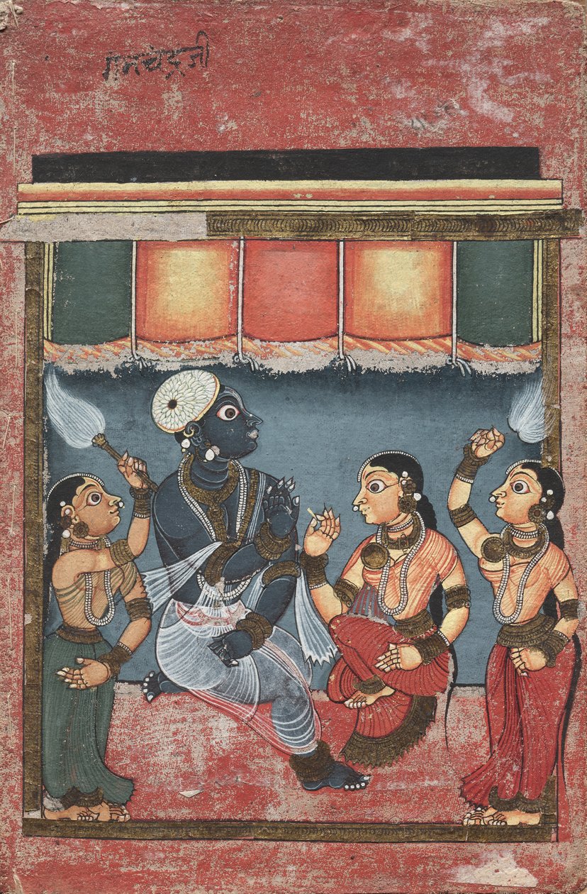Radha ve İki Görevli ile Krishna (rekto) by Unknown artist