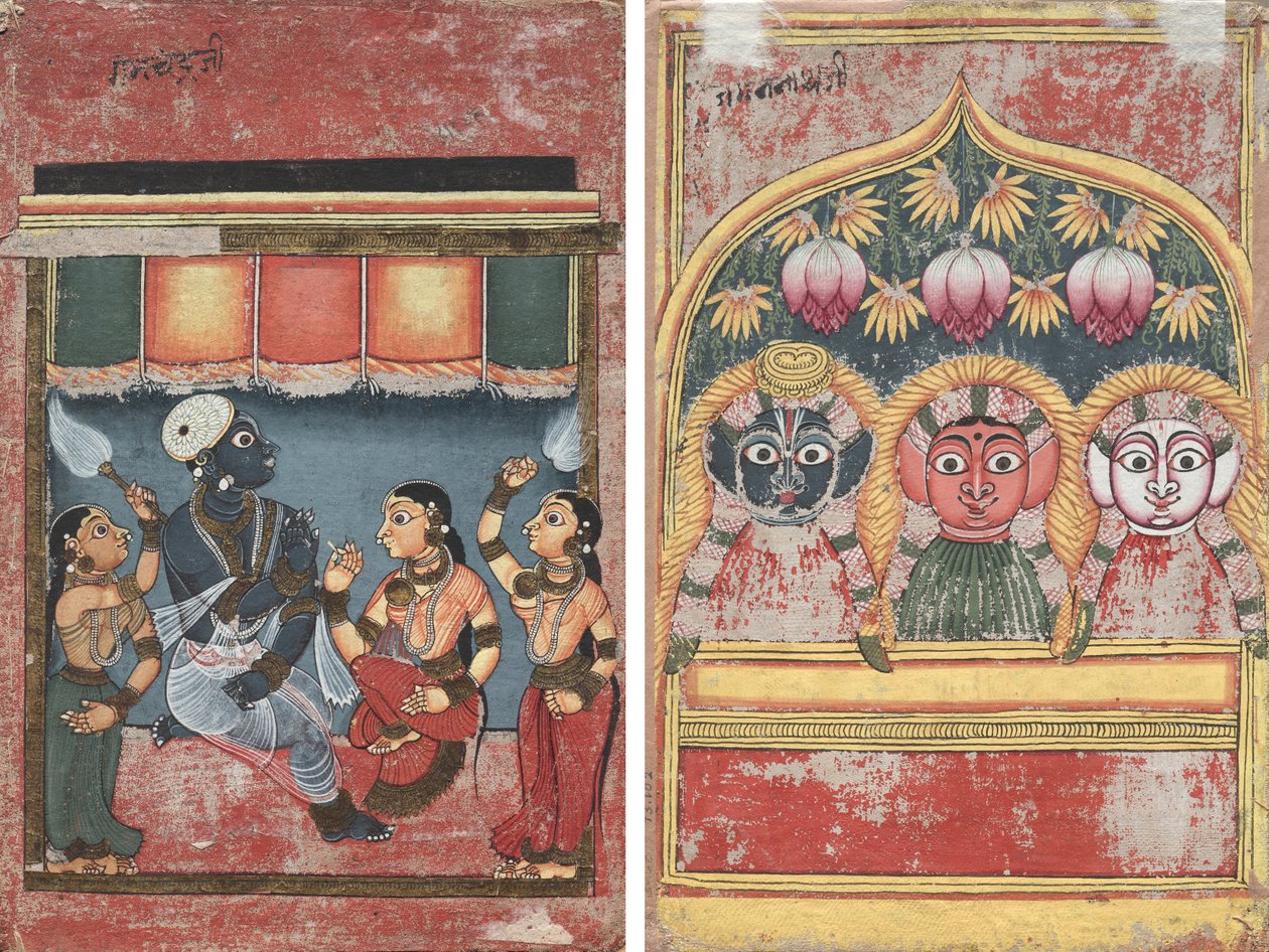 Radha ve İki Görevli ile Krishna (rekto); Bir Kemerde Jagannath, Subhadra ve Balarama (verso) by Unknown artist