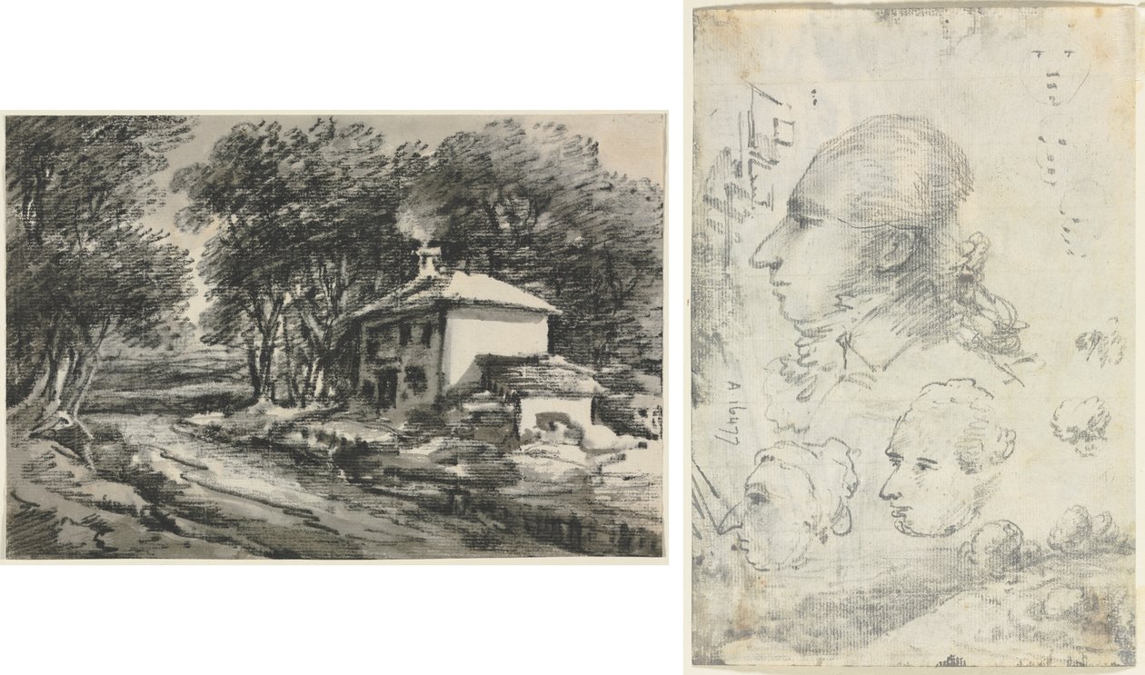 Kulübe ile Peyzaj (rekto); Başkanların Çalışmaları (verso) by Unknown artist