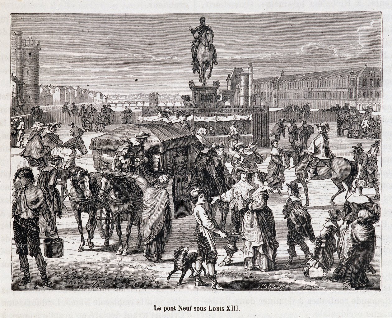 Louis XIII altında Le Pont Neuf - 19. yüzyılın gravürü by Unknown artist