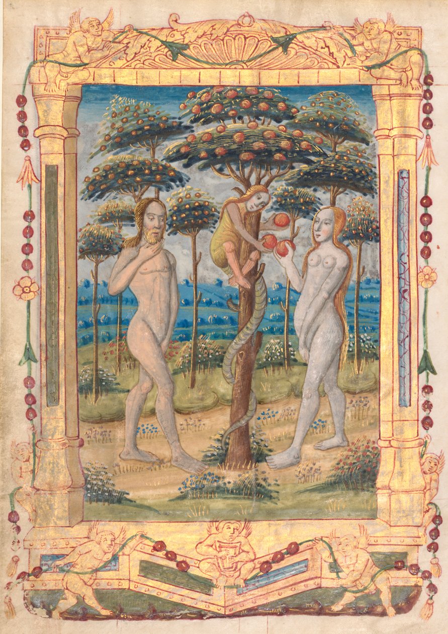 Saatler Kitabından Yaprak: Adem ve Havva ve İnsanın Düşüşü (Bakirenin Ofisine Prefabrik Minyatür) (rekto) by Unknown artist