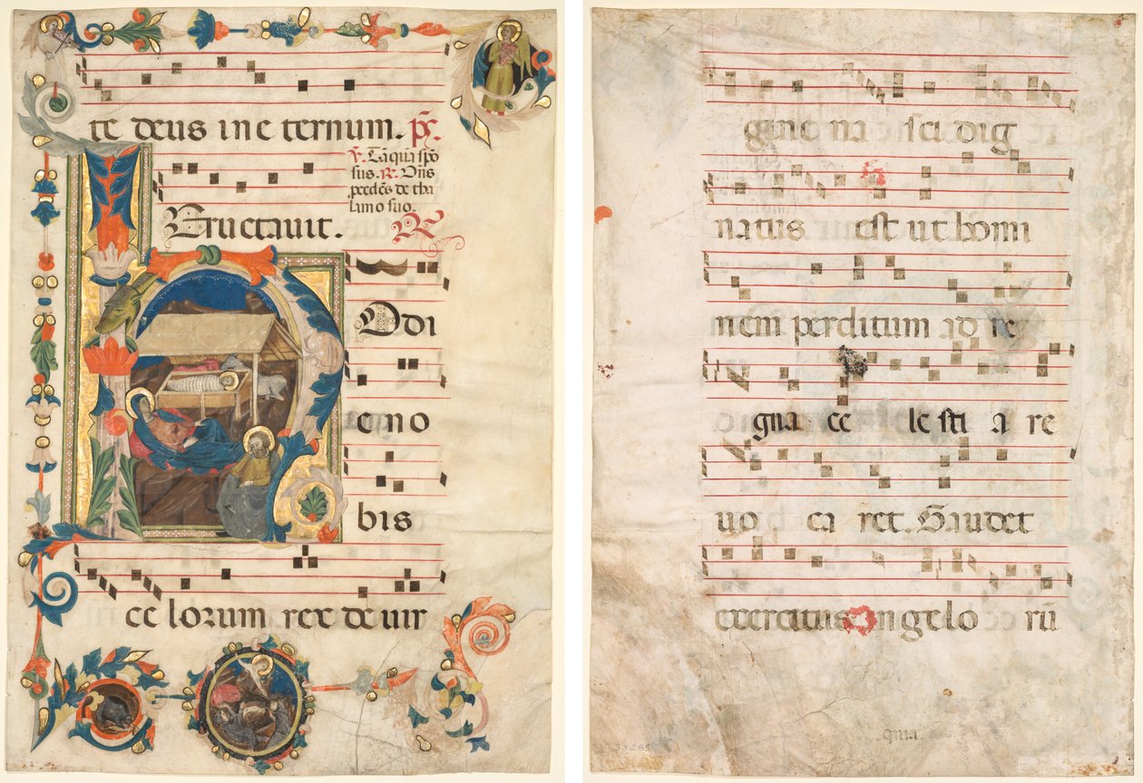 Doğuş (recto) ve Müzik (verso) ile Tarihlendirilmiş İlk (H) ile bir Antiphonary