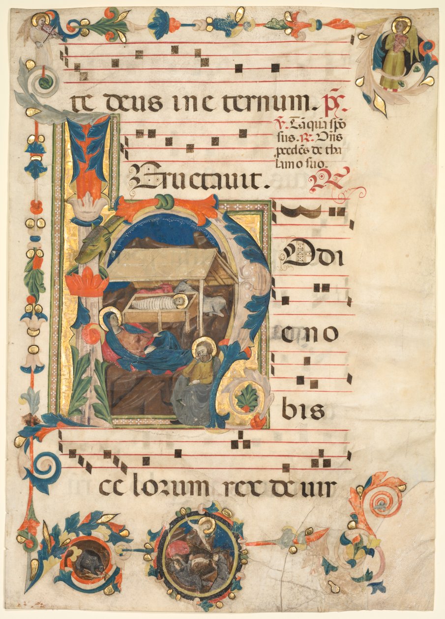 The Nativity (recto) ile Tarihlendirilmiş İlk Harfli (H) bir Antiphonary