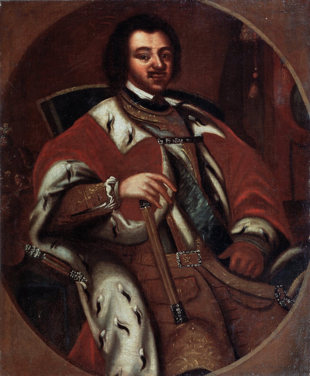 Rus İmparatoru I. Peter (Büyük) (1672-1725) tahtında (İmparator Peter I tahta geçti). Anonim resim. 18. yüzyılın başları, tuval üzerine yağlı boya. Devlet Sanat Müzesi, Yaroslavi (Rusya). by Unknown artist