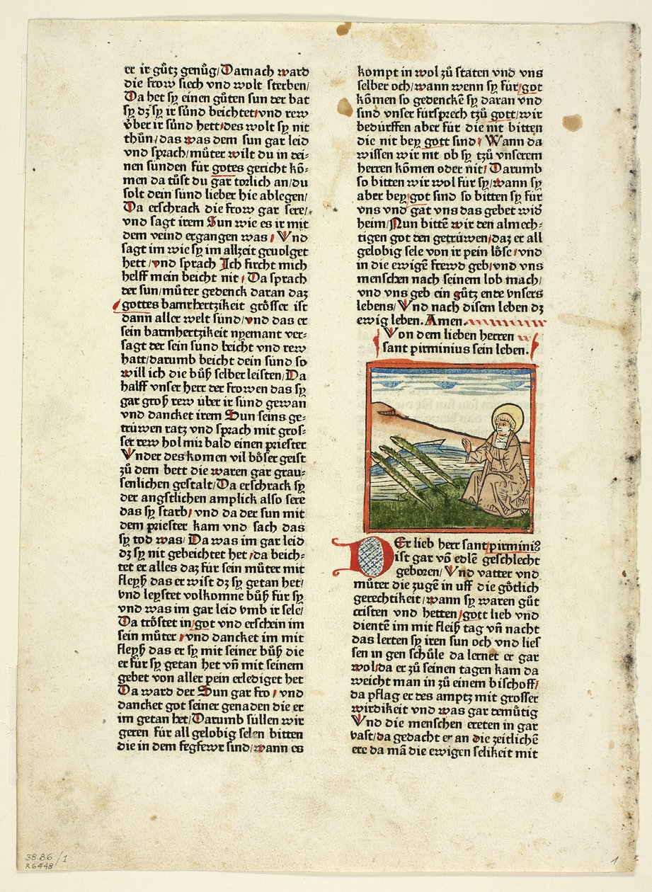 Heiligenleben'den Aziz Pirminius'un Hayatı, Winterteil (Azizlerin Yaşamları, Kış Zamanı), 15. Yüzyıl Kitaplarından Gravürlerden Levha 1 by Unknown artist