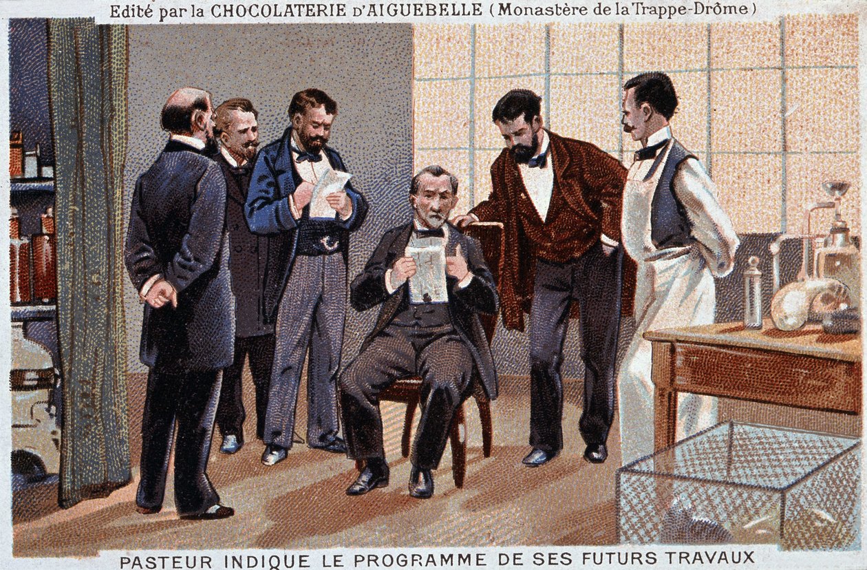 Fransız bir bilim adamı olan Louis Pasteur (1822-1895), işbirlikçilerle çevrili gelecekteki çalışmalarının programını belirtti - Aiguebelle