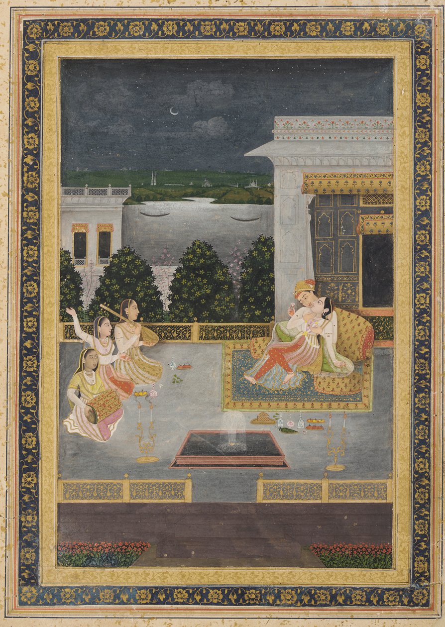 Üç müzisyenle terasta aşıklar by Unknown artist