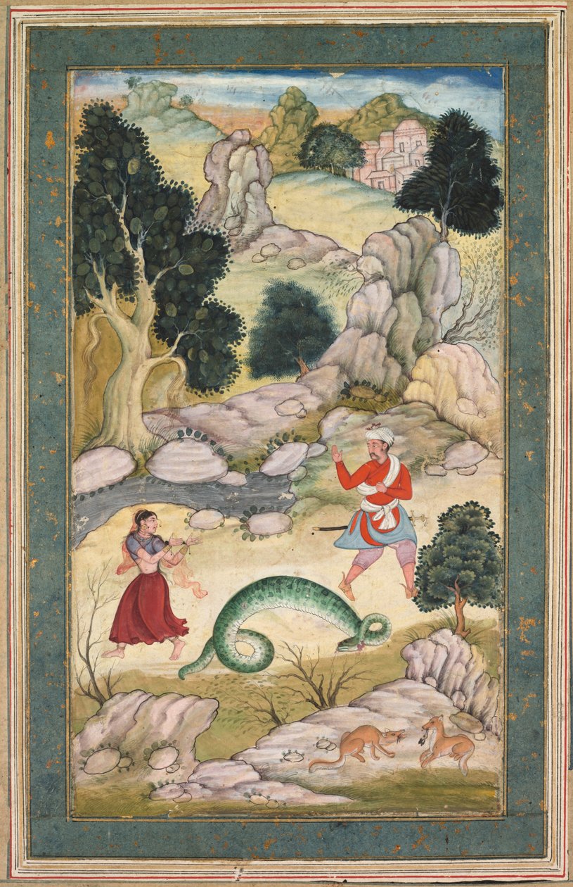 Ayrılan aşıklar, bir masal kitabından sayfa by Unknown artist