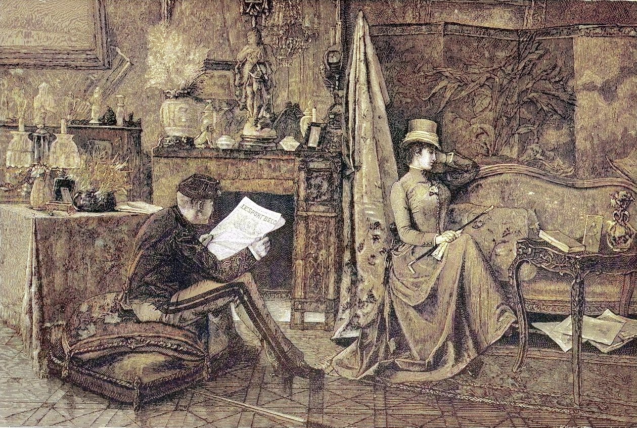Madam Somurtkan Çift, Gazete Okuyor ve Kanepede Oturuyor ve Rahatsız by Unknown artist