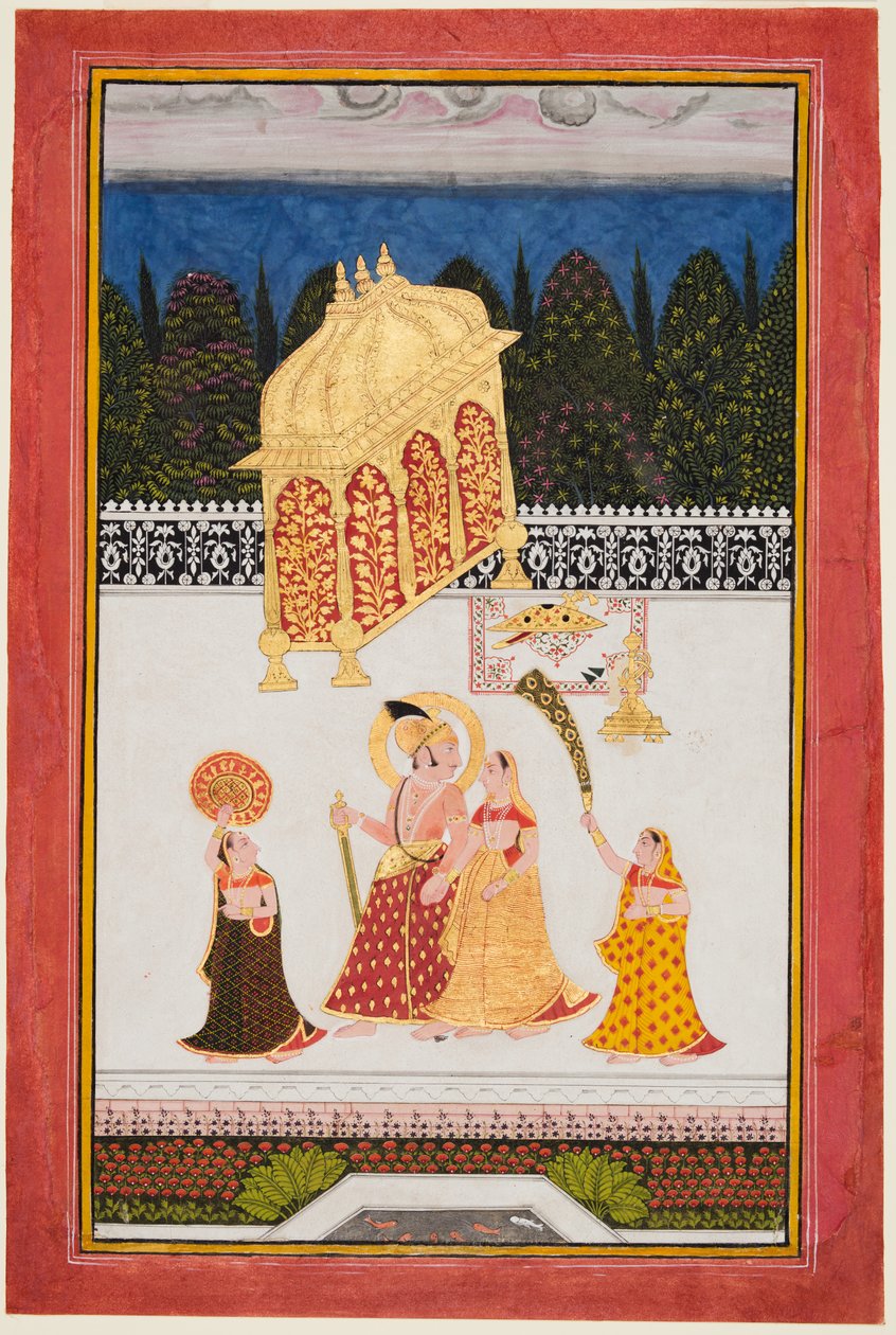 Mewarlı Maharana Ari Singh II (taht. 1761-1773) ve eşi bir terasta by Unknown artist