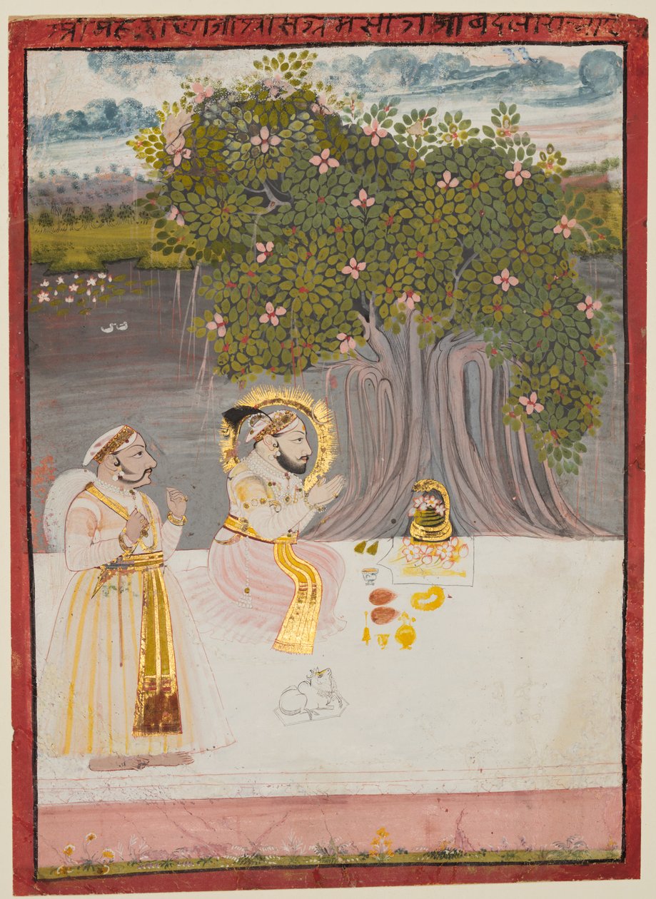 Maharana Sangram Singh II (taht. 1710–34) Banyan Ağacının Altında Linga'ya Tapınma by Unknown artist