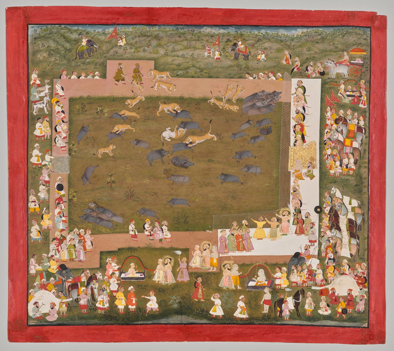 Mewarlı Maharana Sangram Singh II (taht 1710–34) ve Sadri'de Kaplanlarla Domuz Avı Sahneliyor by Unknown artist
