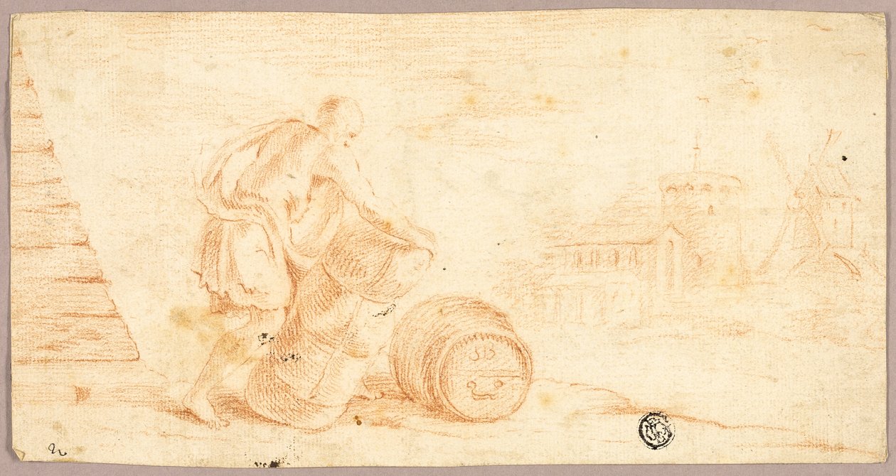 Balya, Fıçı, Yel Değirmeni Uzakta Hareket Eden Adam by Unknown artist