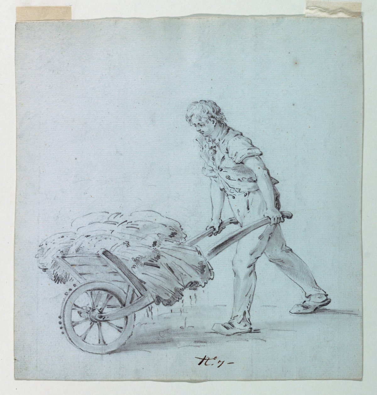 El Arabasını İttiren Adam, Pamuklu Baskı için Bir Adanın Olası Eskizi by Unknown artist