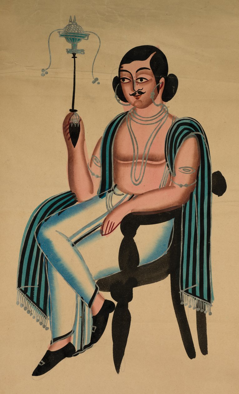 Avrupa Sandalyesinde Oturan Adam Margila Pipo İçiyor by Unknown artist