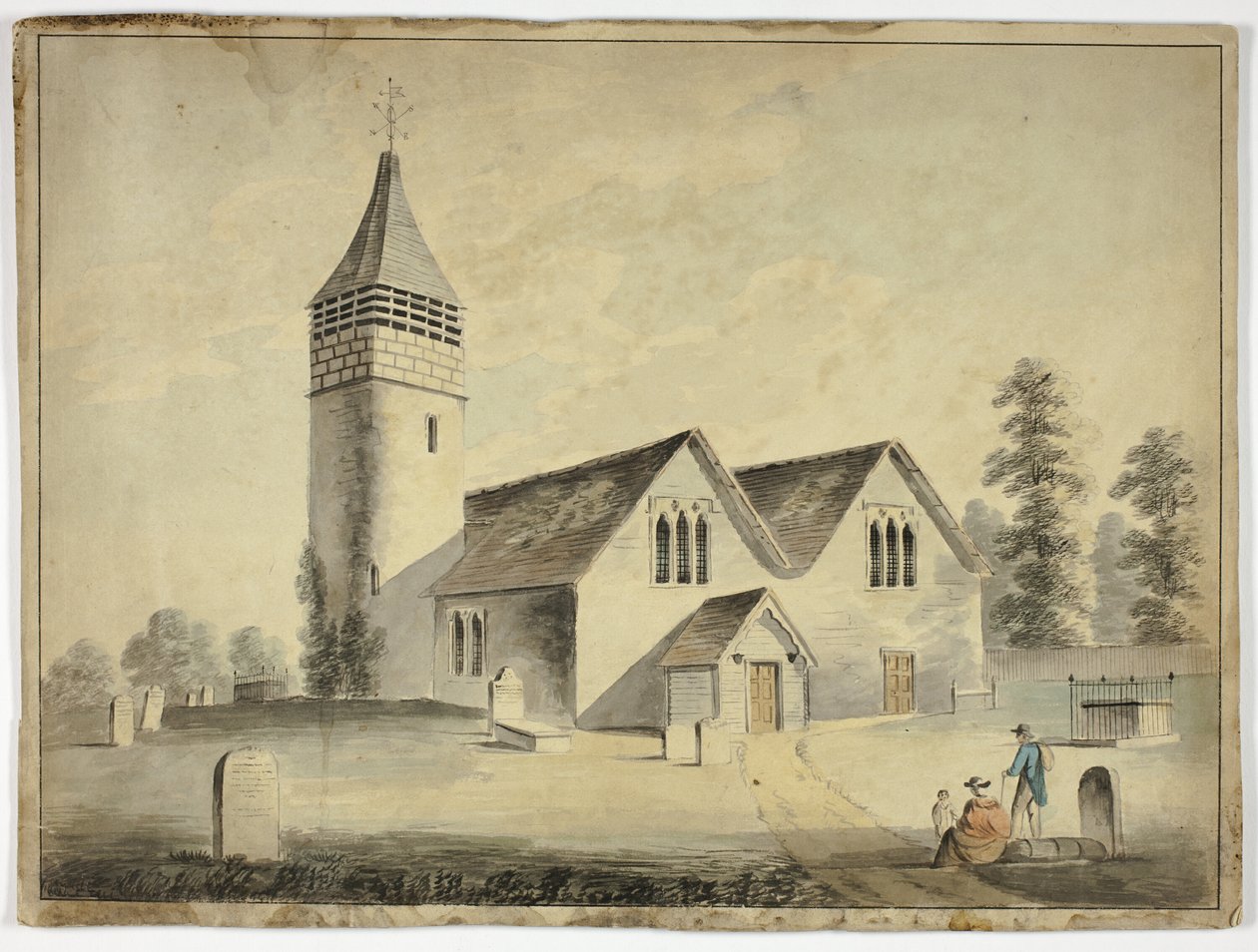 Churchyard Mezarlığında Erkek, Kadın ve Çocuk by Unknown artist
